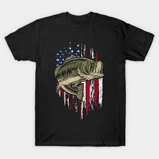 Bass Fishing American Flag 4Th Of July For Fisherman T-Shirt